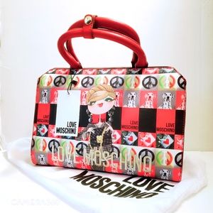 NWT Love Moschino Top Handle Digital Print Red Bag